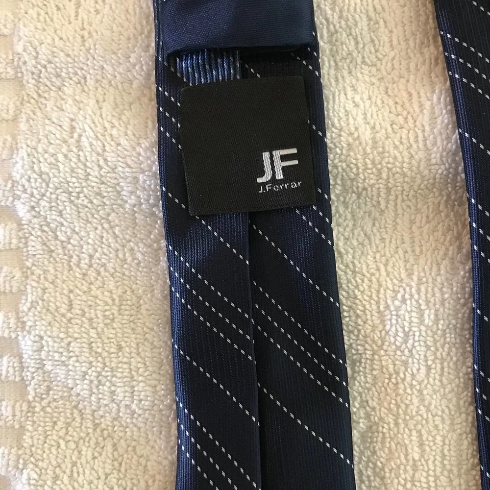 JF J Ferrar Men's Blue, White Neck Tie‎